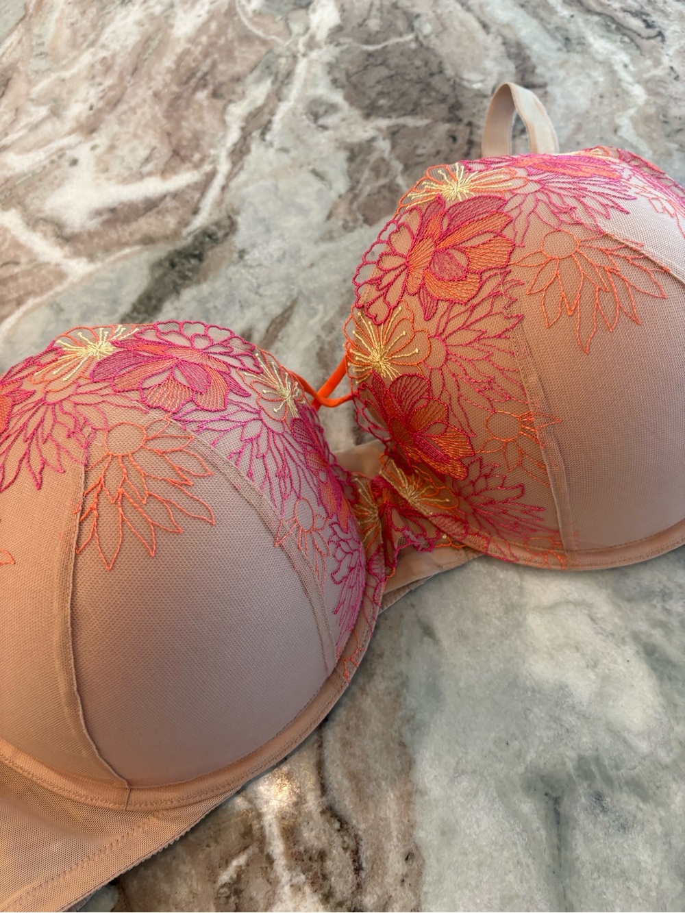 Torrid Curves 48C Balconette Floral Embroidered Bra Nude Neon Lace - Picture 2 of 10